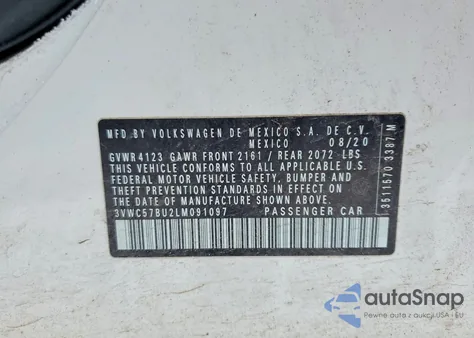 2020 Volkswagen Jetta S z USA, uszkodzony, nr VIN 3VWC57BU2LM091097